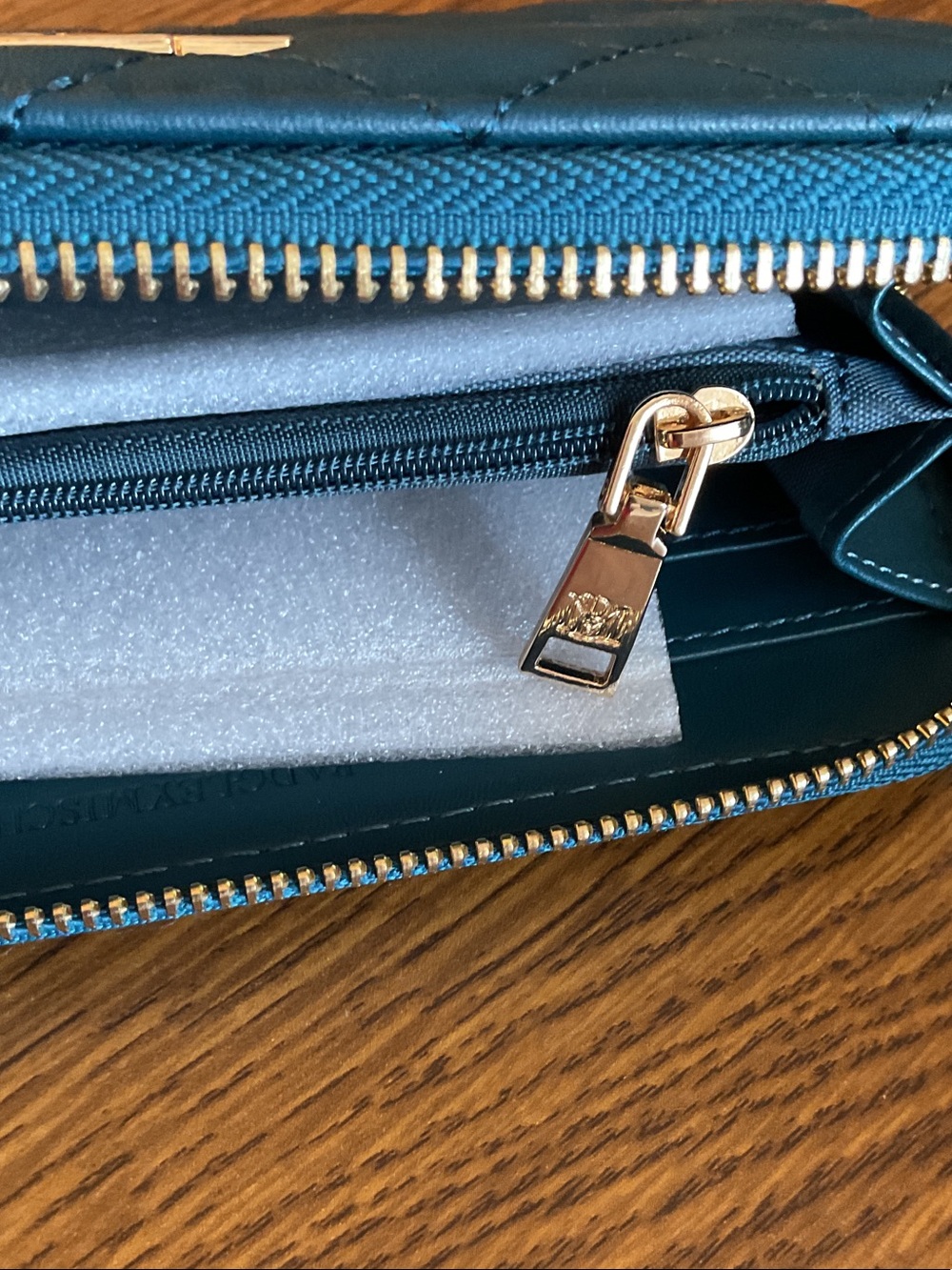 Badgley Mischka Quilted Zip Wallet — Teal - Picture 5 of 6